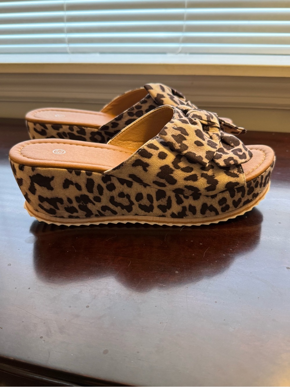 SHEIN Leopard Print Knotted Platform Slide Sandals - Tan & Black